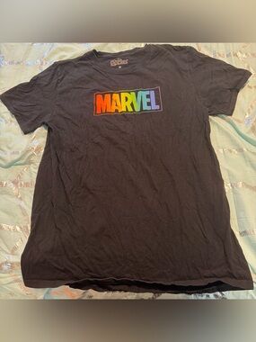 Avenger Black Tee with Rainbow MARVEL Logo